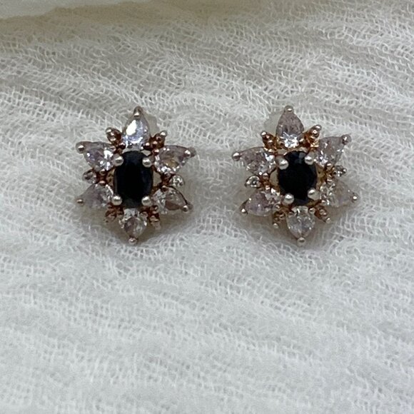 Sapphire White Topaz Sterling Silver Vermeil Designer JC Cluster Earrings J780 - Picture 2 of 9